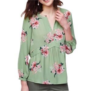 Women Spring Green Pink Floral Blouse Top XS Feminine Career Classy Work NEW
